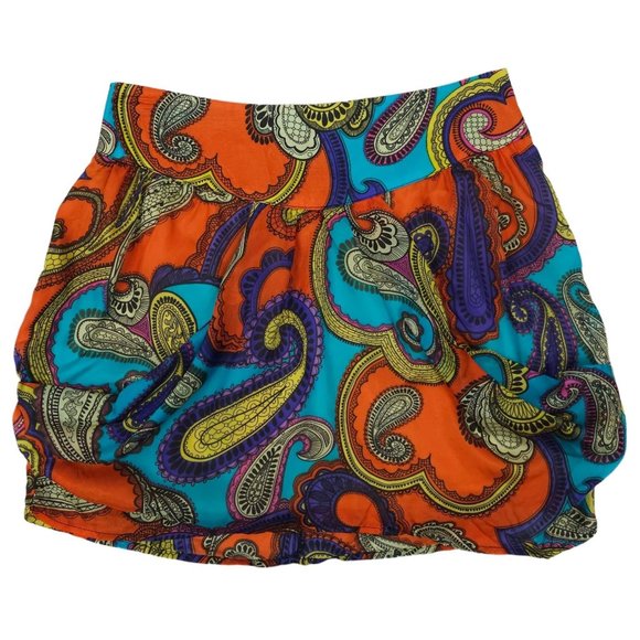 glam Dresses & Skirts - Vintage Glam Paisley Silk Mini Skirt Women S Orange Turquoise Purple Made In USA
